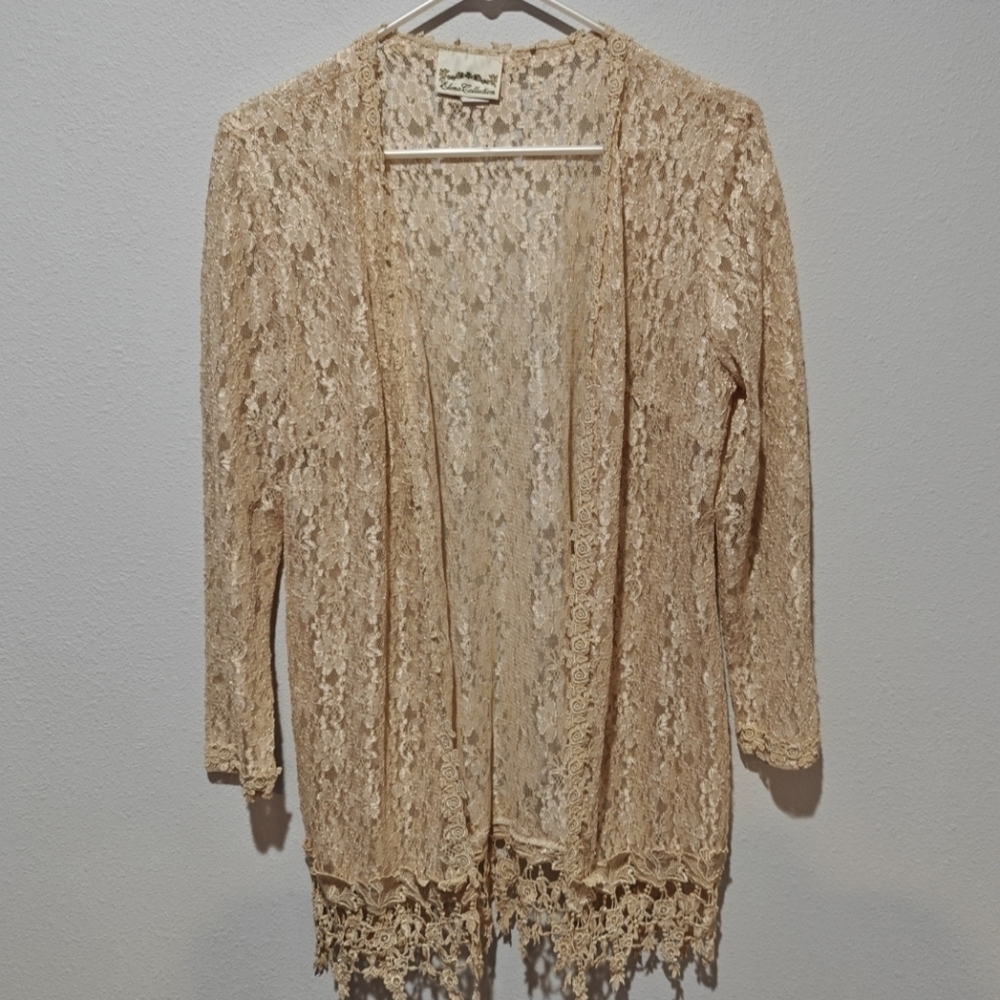 Fairy Rose Lace Cardigan Vintage Flowers Whimsy Flowy Coachella Festival Small - Picture 2 of 9
